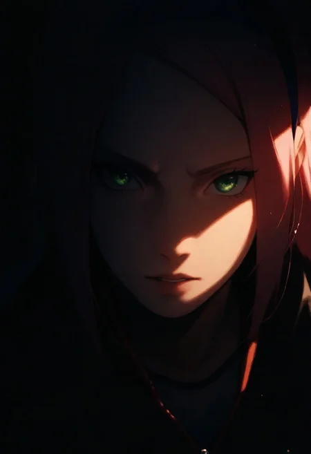 1girl, Sakura Haruno (Naruto), solo, dark, light, masterpiece, best quality, very aesthetic, close up, parted lips