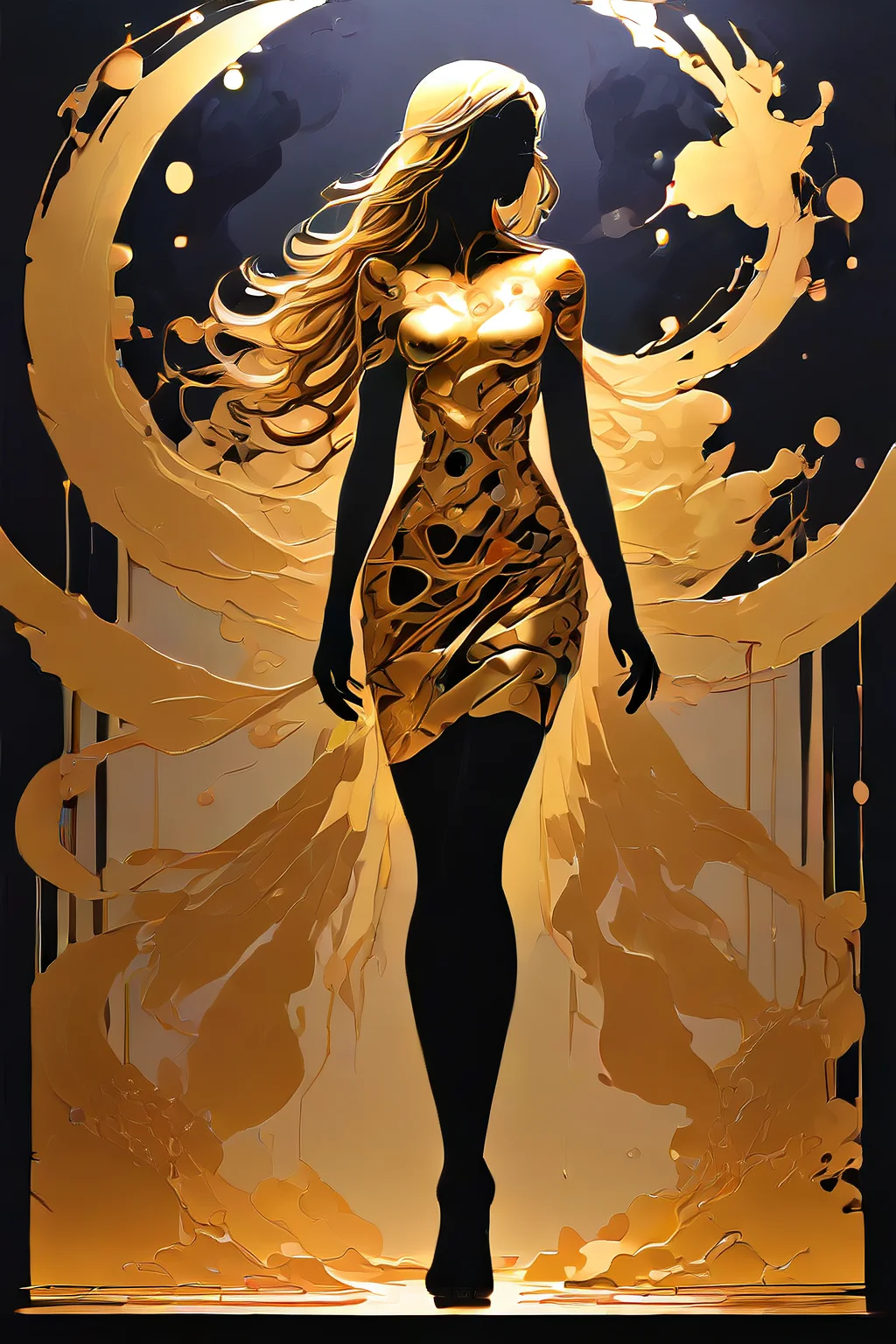 score_9,score_8_up,<lora:Turbo_XL:1>,<lora:Silhouette_with_Gold_Foil-05:1>,silhouette_with_gold_foil,abstract,silhouette of supergirl,full body,cape,long hair,super \(symbol\),
