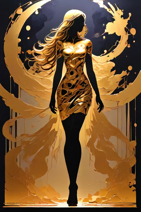 score_9,score_8_up,<lora:Turbo_XL:1>,<lora:Silhouette_with_Gold_Foil-05:1>,silhouette_with_gold_foil,abstract,silhouette of supergirl,full body,cape,long hair,super \(symbol\),