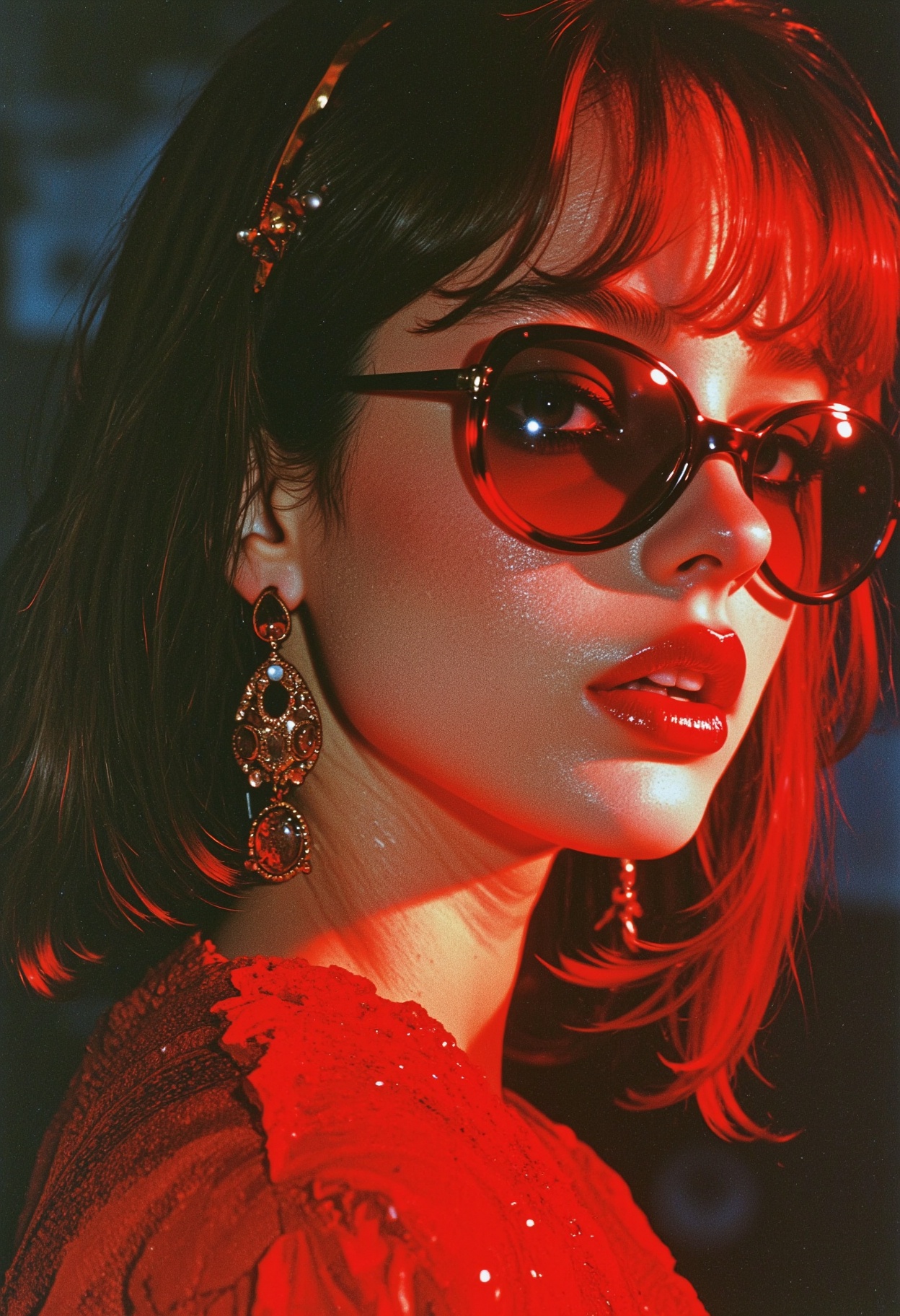 V1nt4g3, warm grainy filter. Teenqueen aesthetics, A fashion editorial of an understanding Sint Maarten lady in a stylish 80s vintage photography, in the French high fashion style of Vogue Paris. The artistic and avant-garde image showcases Parisian sophistication, haute couture, and fashion as art. The dramatic, strong contrast and perfect execution convey a French luxury aesthetic and bold fashion. Photographed by Carter Smith and Richard Avedon, with moody lighting and Kodak Color Plus 200 film, the image is a masterpiece of high detail and visual impact., characterized by excitement and bold teenage fashion, including lip gloss and influencer-inspired elements. The style is feminine and glamorous, celebrating youthful exuberance. <lora:Vintage_Erotism-000014:1>