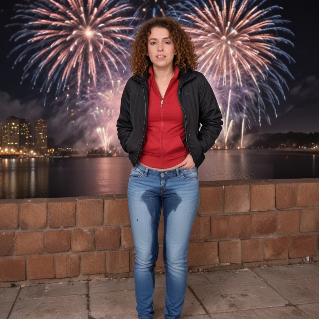 Omo wet
Wetting
Dark spot on crotch
Realistic style.
Cute sexy and fit girl 30 years. Jeans. Winter jacket. Curly hair. She just started peeing, only crotch is visibly wet.
New years celebration with fireworks in the background. she is very drunk and has passed out from too much alcohol. Lying down.
Cute face
Photo realistic