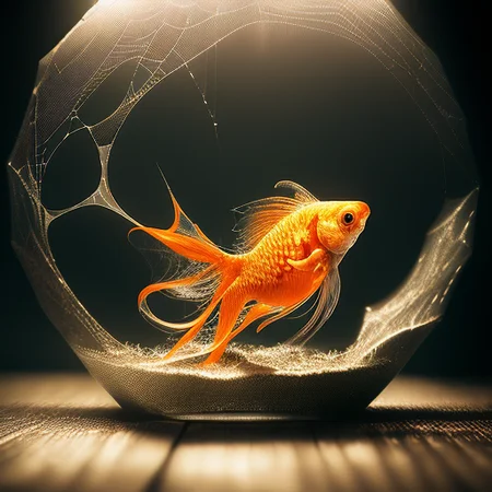 a goldfish in bowl aquarium made of Cobwebber, on a table,
intricate details, modelshoot style, dreamlikeart, dramatic lighting. 8k, trending artstation,