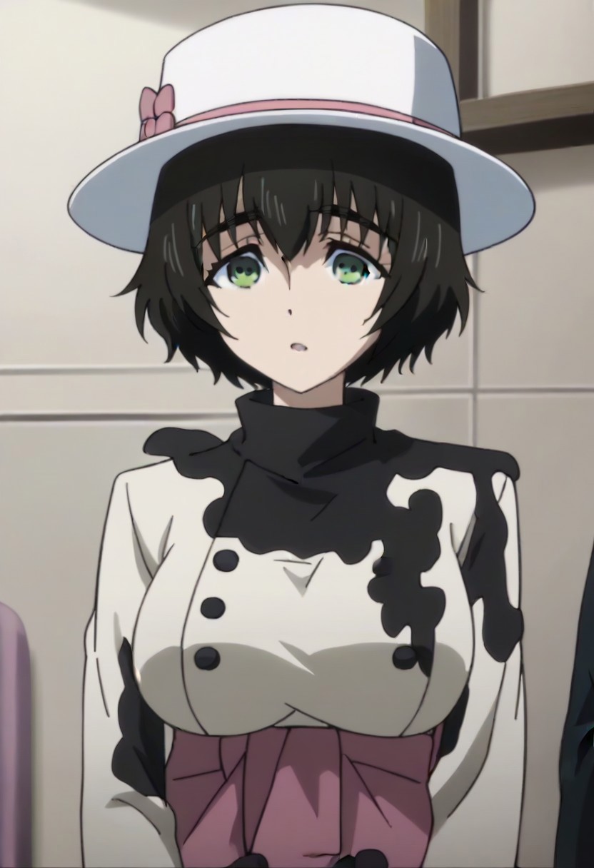 source_anime, official anime artwork, screencap, anime screencap, best quality, <lora:Mayuri_Shiina:1>solo girl, green eyes, thick eyebrows, Mayuri coat, white headwear, ,,,,,,,,,,,,,,,,,anime coloring, anime screencap, 1girl,Solo ,, anime,PUFFY nipple,huge breasts,,,official art, Uncensored ,Unedited ,,,,,,,,,,,,,,
