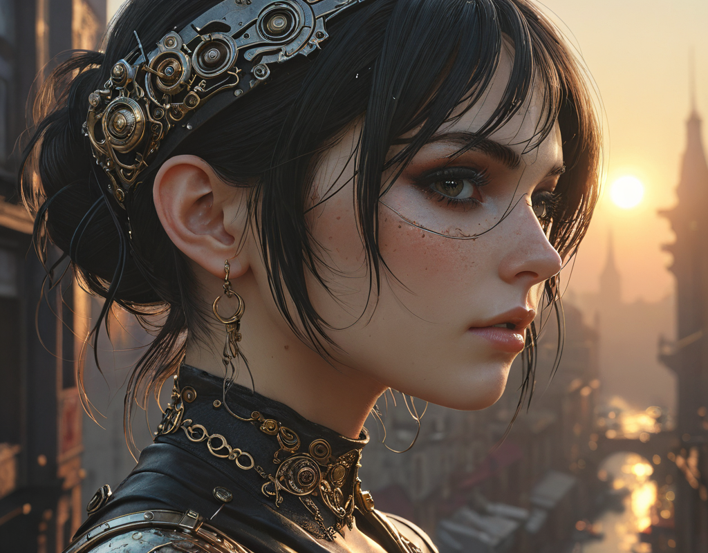 ramshackle old cityscape, NieR, Bayonetta, John Berkey, Turner, sunrise, woman face silhouette (Anna Dittmann), intricate details, detailed hyper-realistic, 4K, 3D rendering<lora:add-detail-xl:1>