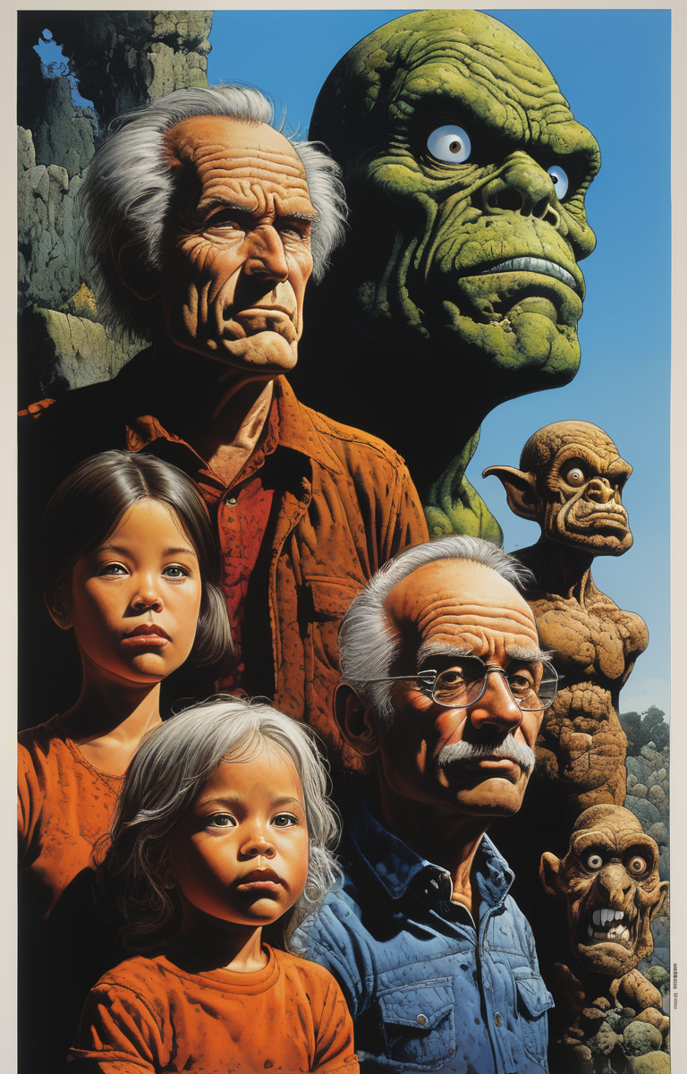 masterpiece,best quality,<lora:tbh235-sdxl:0.5>,illustration,style of Richard Corben, portrait of family
