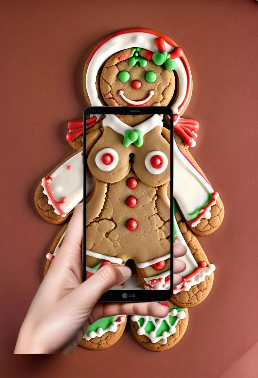 majikfone, a gingerbread woman cookie wearing icing clothes