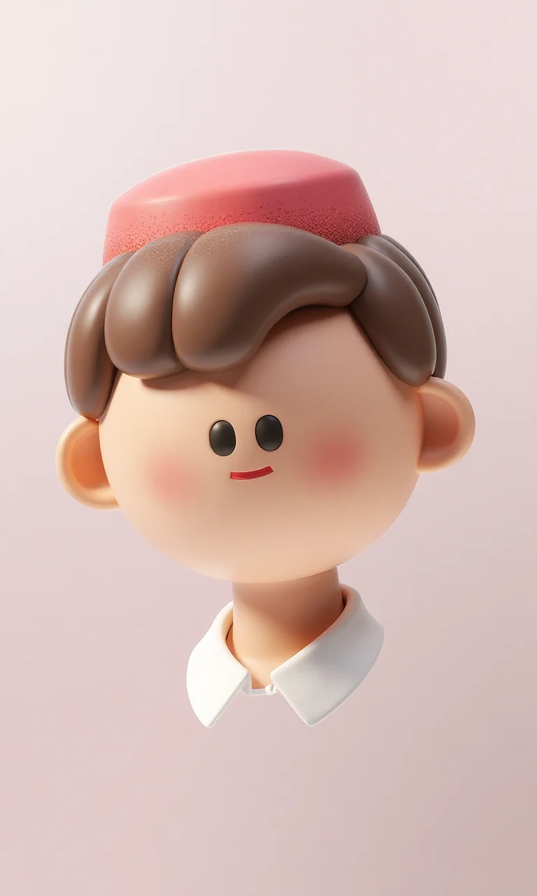 A 3D human head icon wearing a hat