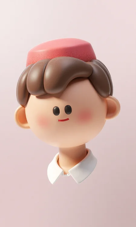 A 3D human head icon wearing a hat