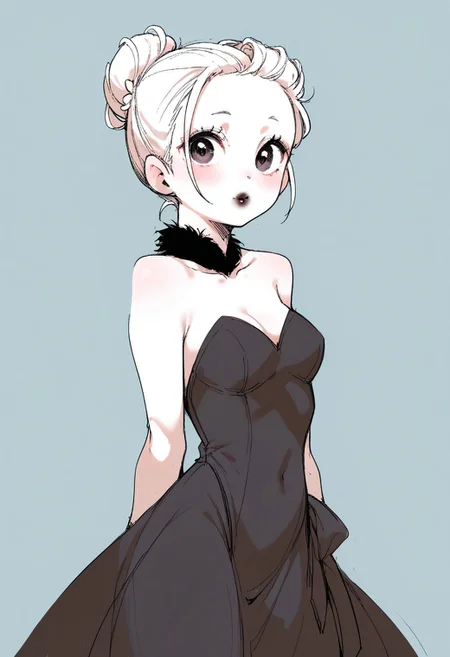 score_9, score_8_up, score_7_up, classcompxl BREAK 1girl, slim, pale skin tone, dark lipstick, regal dressing, fur trimmed black dress, bun hairstyle, (dynamic pose:0.5), big eyes, cute eyes, delicate features, (((dark))), sexy, sensual glare, from front, facing viewer