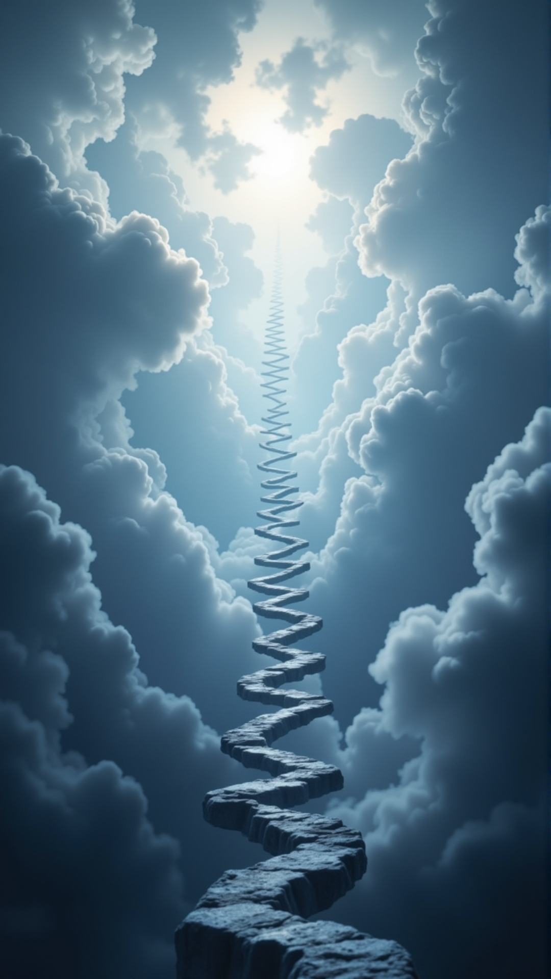 A Soft photograph of a stringy spiraling up into the clouds like a staircase, disappearing into the horizon.    aidmafluxpro1.1