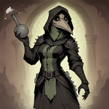 masterpiece, best quality, newest, absurdres, highres, arbuz_budesh,  DDPD-V1.1, plague doctor mask, mask, armor, shoulder pads,