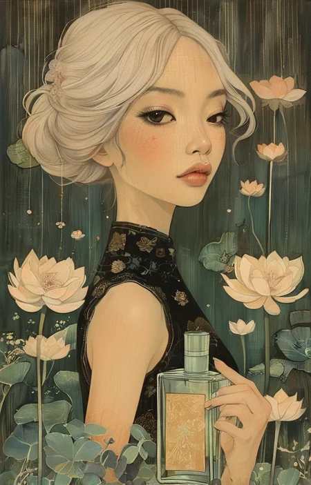 masterpiece,best quality,<lora:tbh280-sdxl:0.9>,illustration,style of Audrey Kawasaki
A bottle of perfume in garden