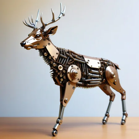 a deer made out of Screws, photorealistic, full of details, detailed screws, <lora:SteelScrewsStyle-000006:0.7>