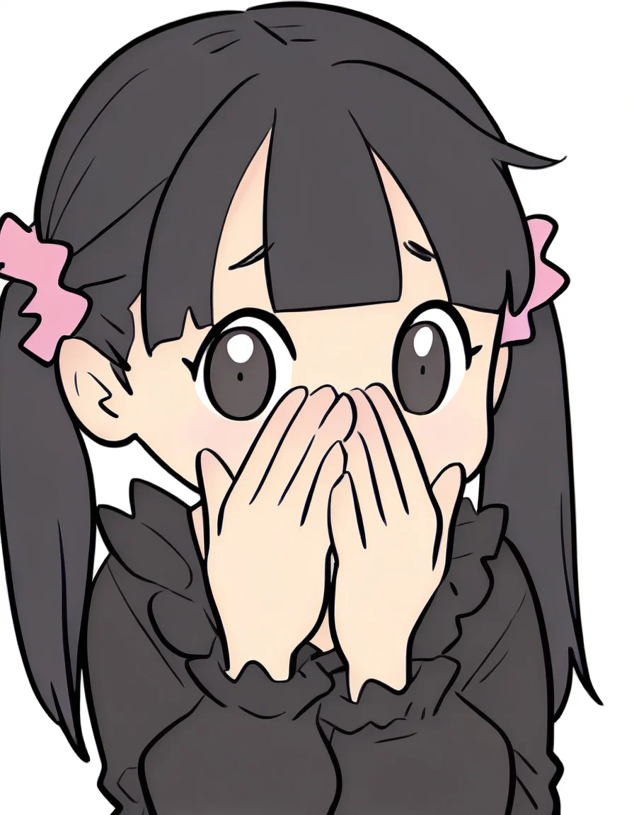<lora:lijing_noob:1>,skin1,lijing,anotherstyle2,1girl,solo,chibi,twintails,black hair,white background,simple background,bangs,covering mouth,scrunchie,looking at viewer,black eyes,upper body,hair ornament,long sleeves,
masterpiece,best quality,very aesthetic,absurdres,