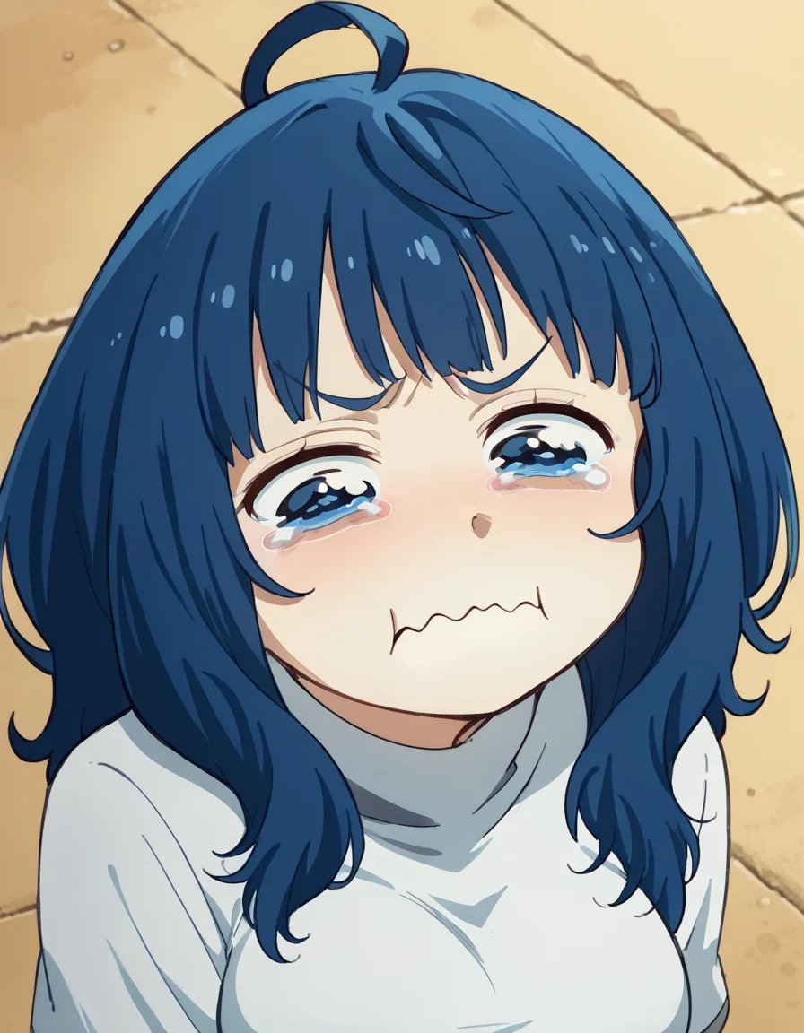 score_9, score_8_up, score_7_up, source_anime, <lora:anna-yanami-s1-ponyxl-lora-nochekaiser:1>, anna yanami, medium hair, blue eyes, ahoge, blue hair, large breasts,, <lora:aqua-about-to-cry-ponyxl-lora-nochekaiser:1> crying aqua, crying aqua (meme), crying, tearing up, tears, wavy mouth,, ,