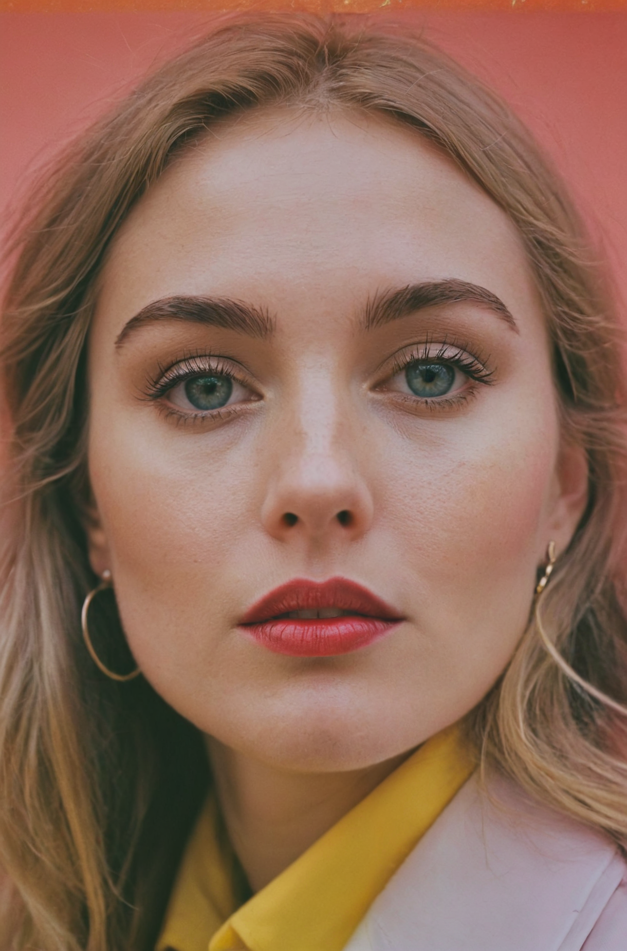 Hyperdetailed photograph, surrealistic composition, portrait, ambient lighting, analog photograph, vivid vibrant colors, sharp detailing, by Carlijn Jacobs
