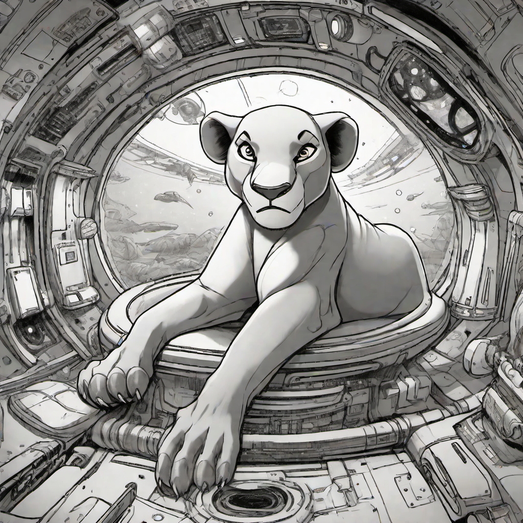 detailed drawing of  <lora:nala-SDLX-flexible:1.0> nala sitting in the cocpit of a spaceship