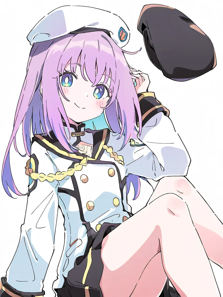 1girl,solo,simple background,white background,looking_at_viewer,smile,sitting,,danyang,purple hair,hat,<lora:danyang-000012:1.1>, masterpiece, best quality, very aesthetic, absurdres,newest, incredibly absurdres,, ,(Ixy:0.6)),(hiten \(hitenkei\):0.7),