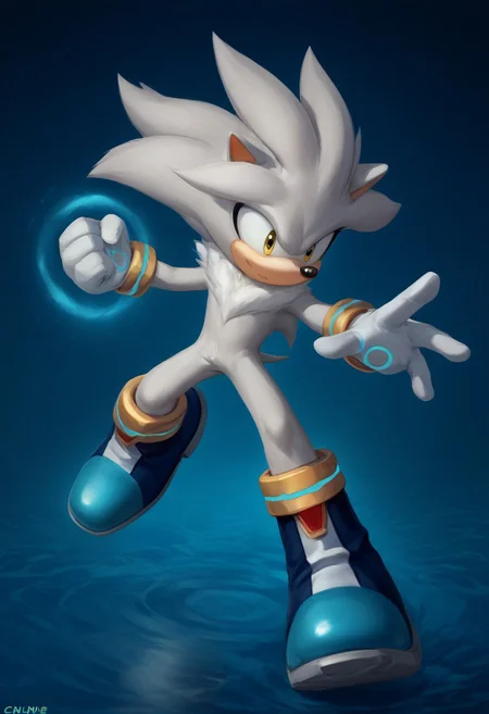 score_9, score_8_up, score_7_up, source_anime, highly detailed, 1boy, furry male, solo, animal ears, yellow eyes, animal nose, body fur, fur trim, white gloves, bracelet, tail, boots, blue aura, levitating