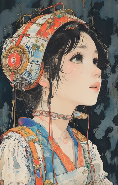 masterpiece,best quality,<lora:tbh162-sdxl:0.9>,illustration,style of Kawanabe Kyosai, portrait of idolmaster cinderella girls,
