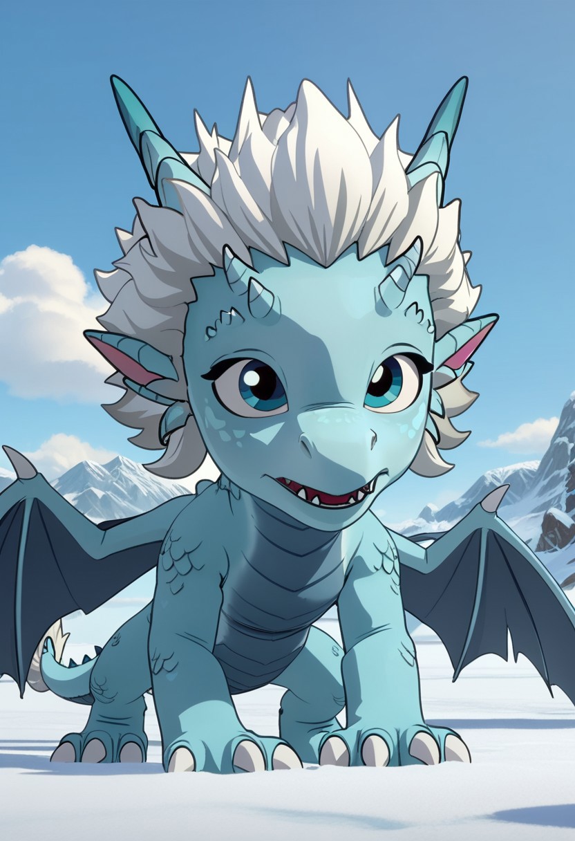 Score_9, Score_8, Score_7, TDPStyle, Zym, Blue Dragon, White Hair, Baby Dragon, Baby Zym
