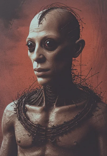 (horror Life form, body snatcher, multiple mouthed creature of darkness, and somehow there's an angelic face:1.4), (Life in an incubator, plants growing alongside human flesh, ants in hair, dirt bed), long-shot, far-off, very-person octane, 8k, 8mm depth of focus, (low perspective:1.6), high-end scattering colors. 8k, Cinematic Render, (Professional Face:1.1) Fantastical mood, Unreal engines inside a frame after with many dead  blood on them, With, photoshop in order for artstation, cinematic and Cinema, Dark kimura artstyle on render hyper-out characters on floors UHD lifelike, 4k hyperdetailed, octane cinema4k render and skin frame cyberpunk, hypermaximalist, directed by Reilerealistic 8k render photorealistic level quality perfect resolution, 8k texture, volumetric hazy dark fantasy digital composition art, cinema National Geo coherency, CGSociety   sharp focus ambient, post processing Wires glitchcore texture, intricate
<lora:MercuryXL:0.3> <lora:DrippingXL:0.3>