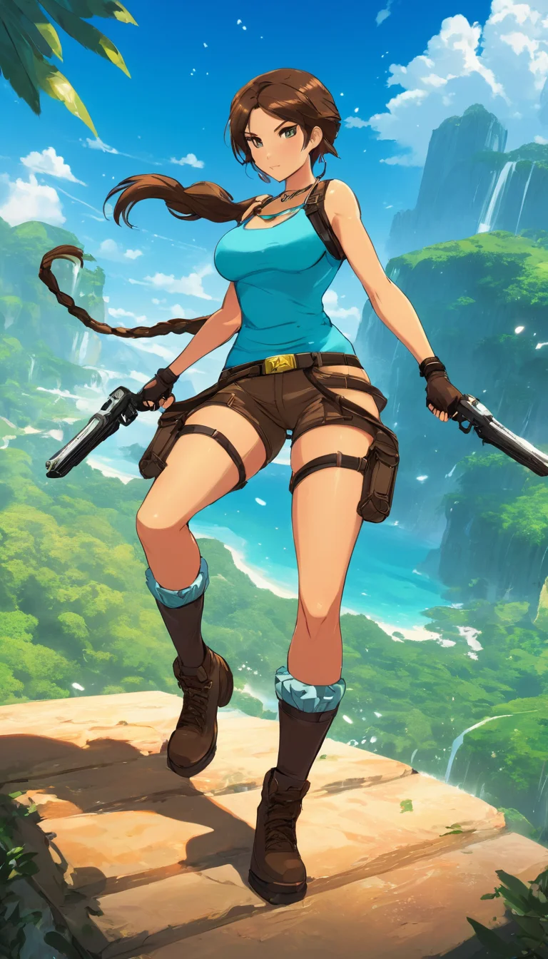 anime artwork Cinematic scene, hero view, Lara Croft <lora:lara_croft_xl_v2:1>, action pose, detailed background, masterpiece, best quality, high quality, highres, absurdres . anime style, key visual, vibrant, studio anime, highly detailed