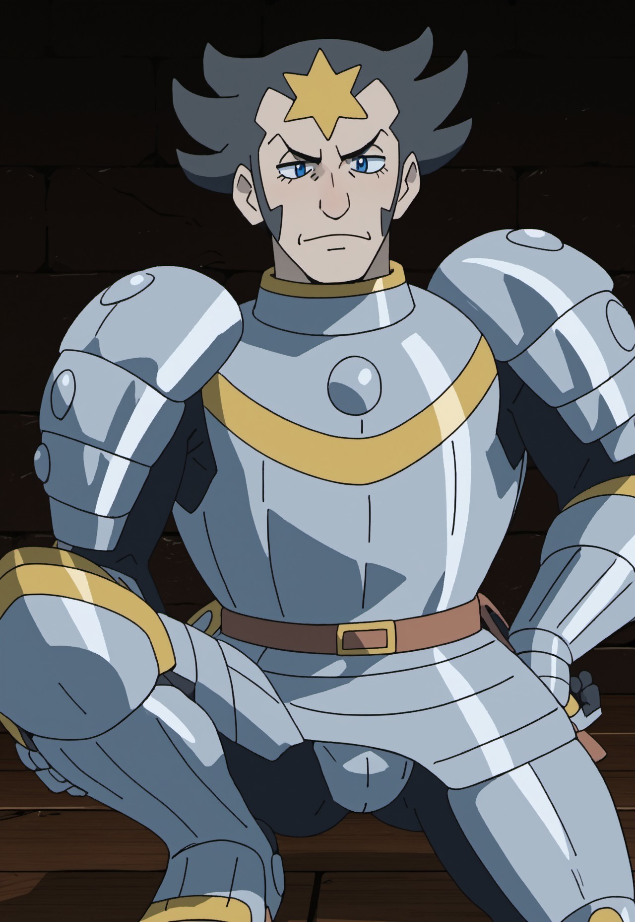safe_pos, score_9, score_8_up, score_7_up, source_anime, rating_nsfw, ultra hd, absurdres, solo, masterpiece, best quality, best aesthetic, Expressiveh, wolfconf, burankoprn!, 1boy

PokemonWikstrom, black hair, short hair, armor, blue eyes, star (symbol), angry