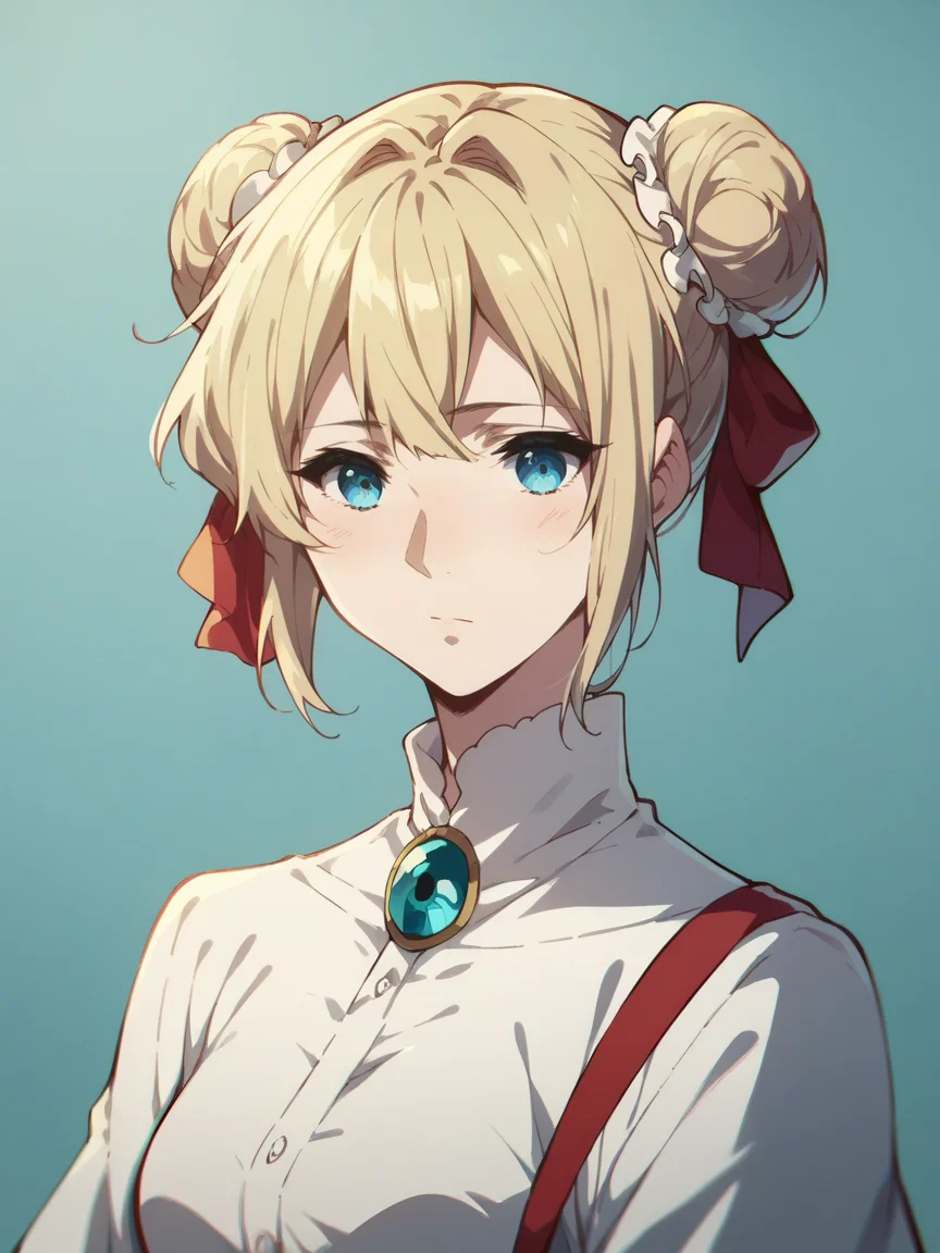 score_9, score_8_up, score_7_up, score_6_up, score_5_up, <lora:VEXLP:1> ve, blue eyes, blonde hair, double bun,