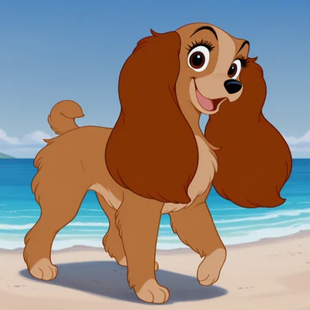 lady, female, dog, disney, cocker spaniel, long brown ears, tan fur, light tan belly, light tan paws, brown eyes, no collar, BREAK score_9, score_8, score_7, no humans, (((full body))), standing, solo, female, feral, hight definition, hyper detailed, best quality, amazing quality, 1girl, cute, cute smile, cute pose, 8k, masterpiece, looking at viewer BREAK dancing, quadruped, happy, friendly, adorable, expressive eyes, sweet, smiling, sassy, open mouth, open eyes, outside, smug