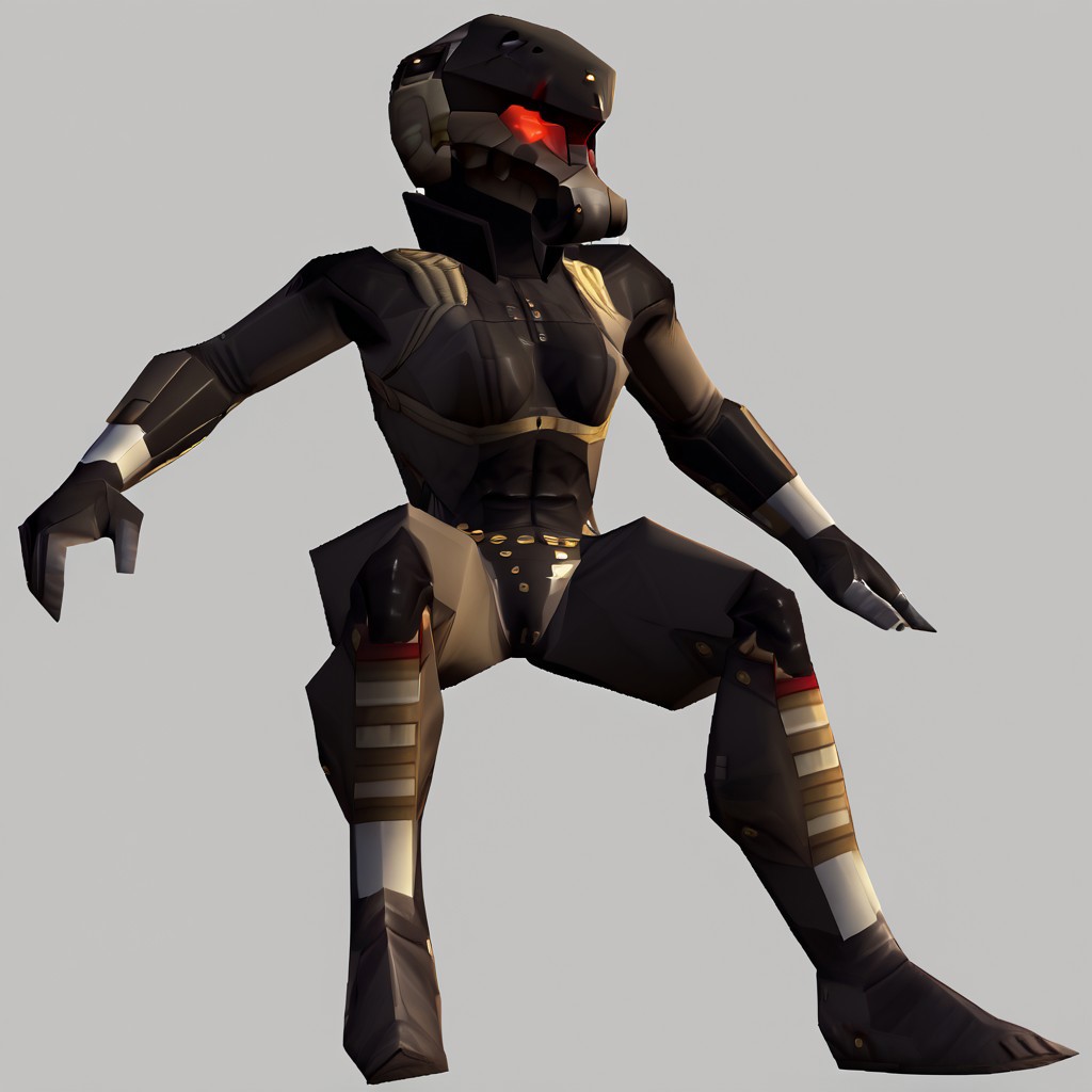 score_9, score_8_up, score_7_up, score_6_up, score_5_up, score_4_up,
<lora:HavenTrooper:0.9> 1girl, helmet, mask, red eyes, empty eyes, (glowing eyes:0.8), medium breasts, athletic female, n64zeldastyle, 3d, polygonal, white background, full body