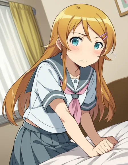 score_9, score_8_up, score_7_up, source_anime,
kirinokousaka, <lora:kirino-kousaka-s2-ponyxl-lora-nochekaiser:1>,
kirino kousaka, long hair, blue eyes, hair ornament, hairclip, orange hair, aqua eyes,
skirt, school uniform, serafuku, shirt, white shirt, grey sailor collar, grey skirt, pleated skirt, neckerchief, pink neckerchief,
indoors, bed, bed room, on side, blush, drunk,
looking at viewer, cowboy shot, solo, dutch angle,