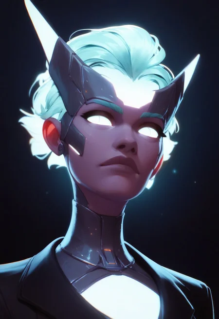 score_9, score_8_up, score_7_up, score_6_up, score_5_up, score_4_up, PRSNL, magical mystical glowing cyborg, semiconductor crown, moonlight office, dark shadows, glowing in the dark, bright colors, high contrast, dark background, vivid lighting, night business space