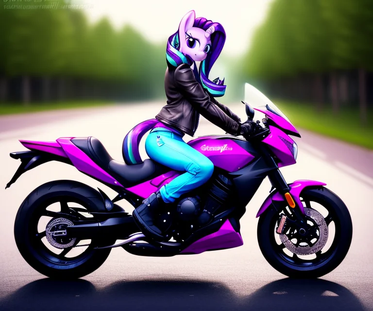 ((derpibooru_p_95)), starlight glimmer, solo, anthro, riding a motorcycle, leather jacket