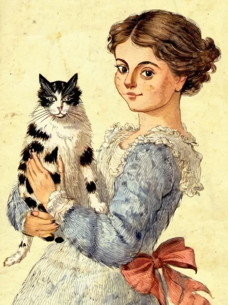 antiquefauna girl holding a cat, high quality, very sharp  <lora:hjantiquefauna_v10xl:0.8>