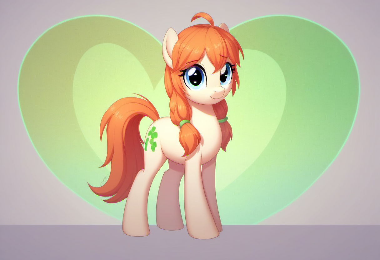 zPDXL, score_9, score_8_up, score_7_up, score_6_up, score_5_up, score_4_up, BREAK  detailed background, source_pony, ( <lora:Molly_MacCormack_from_LiL_PonyXL:0.8>, nude_molly, 1girl, solo, bangs) as a pony, earth pony, shamrock cutie mark, ahoge, standing, looking at viewer