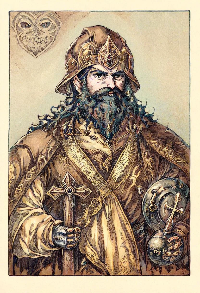 rpg character portrait, male dwarf, long braided beard, long sleeve shirt, leather armor