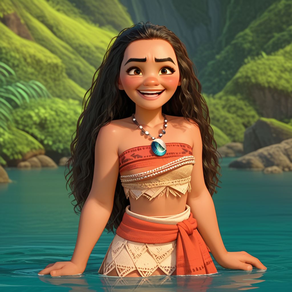 score_9, score_8_up, score_7_up, score_6_up, score_5_up, score_4_up, rating_explicit, Moana, in shallow water, small smile, blushing, solo