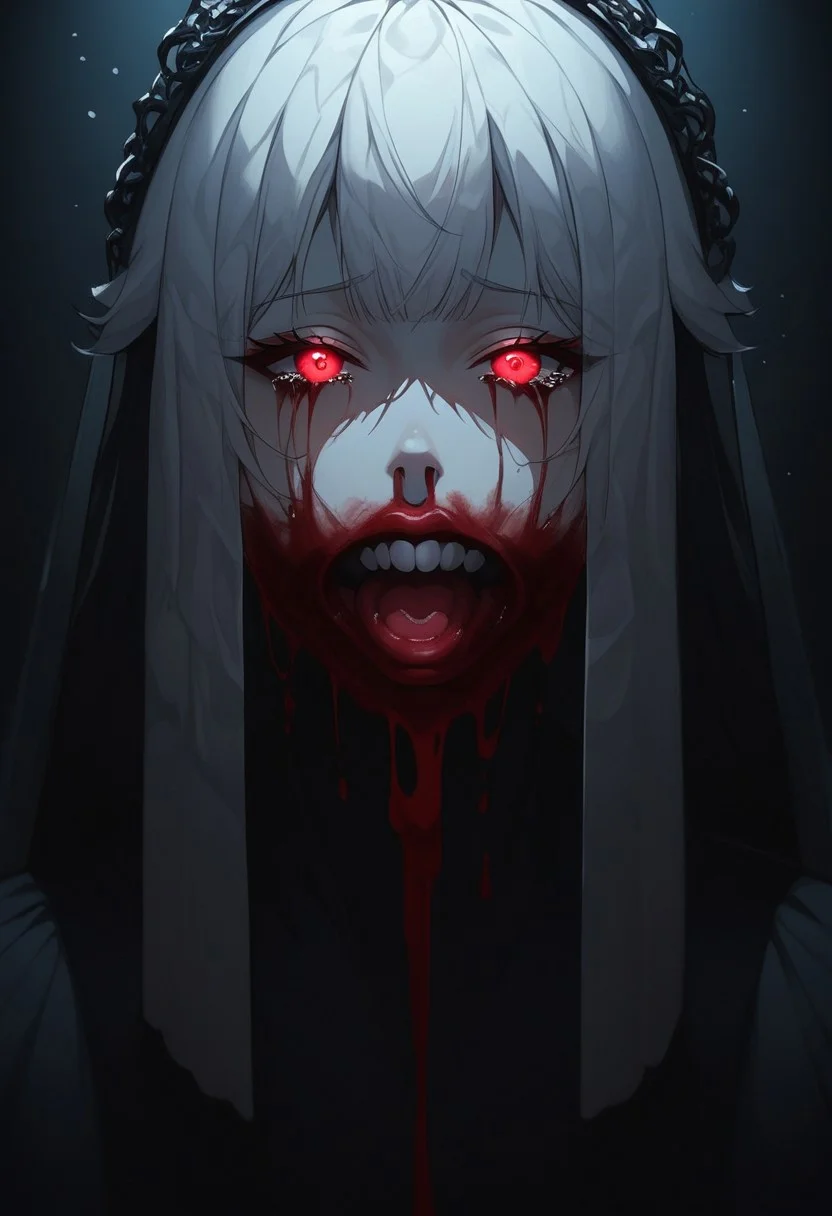 (Soft Lighting Photography by Mimoza Veliu and Mario Giacomelli:1.2), bloody, splattered with blood, snow, bride, crying, long veil, side soft light, dark environment, black over black, highly detailed, masterful painting in the style of Anders Zorn and Aleksi Briclot, oil on canvas