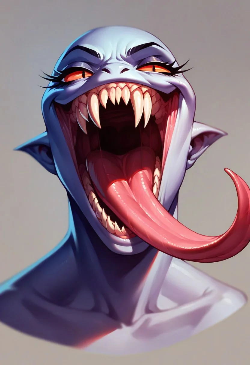 score_9, score_8_up, score_7_up, score_6_up, score_5_up, Perfect Fangs, sharp teeth, 1girl, smile, long tongue, forked tongue,