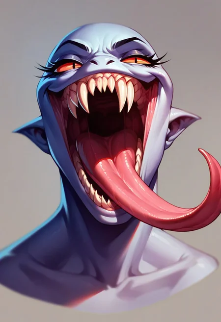 score_9, score_8_up, score_7_up, score_6_up, score_5_up, Perfect Fangs, sharp teeth, 1girl, smile, long tongue, forked tongue,