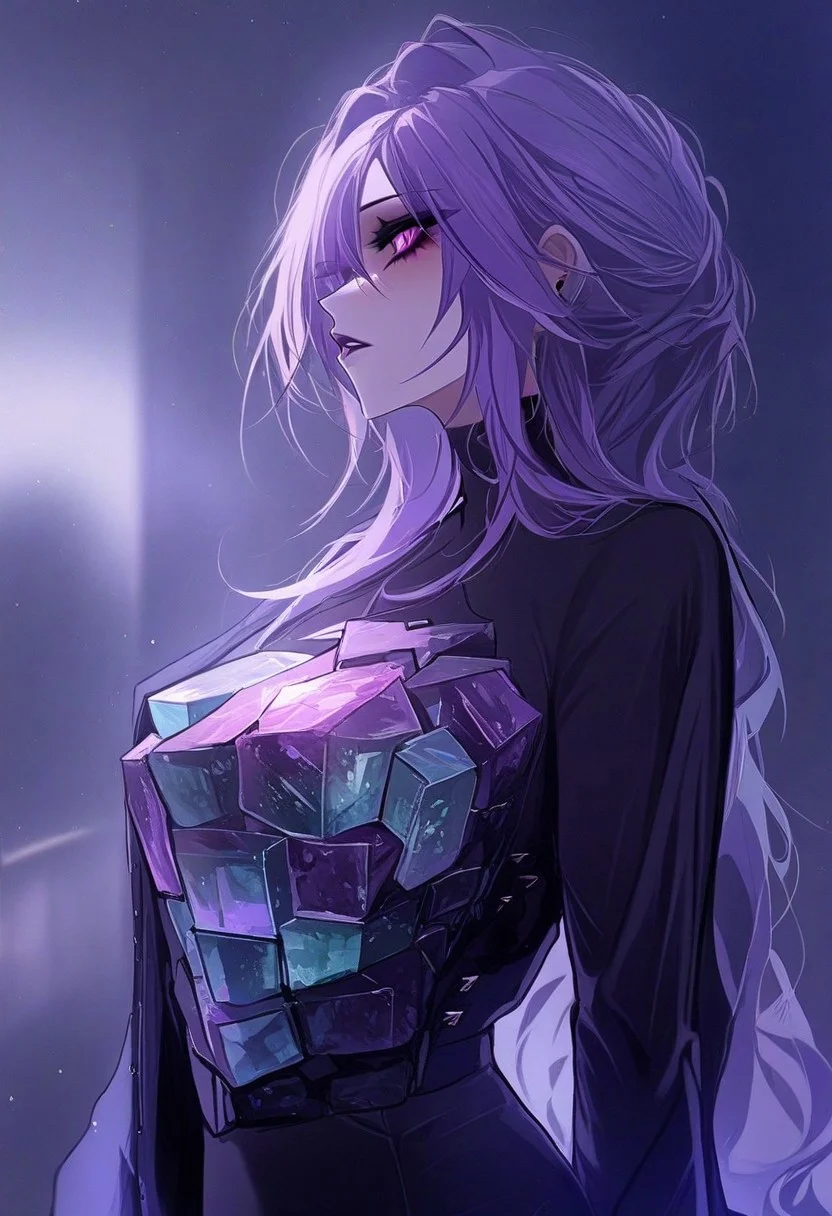 Masterpiece, best quality, 1girl, fluorite mineral, flu0rite, iridiscent