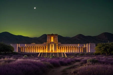 (tall ancient stone towers; 1.39) (ziggurat temple complex emerging from landscape: 1.39) raw photo, moonlight, night photography, high exposure, Arizona desert, Saguaro Cactus, Tall Mesa, cozy, photorealistic, high detailed texture, 8k uhd, dslr, soft lighting, high quality, film grain, (Fujifilm XT3, Sony A7 IV: 1.19), highly detailed photography, (muted colors, cinematic, dim colors, soothing tones:1.2), vibrant, insanely detailed, hyperdetailed, (dark shot:1.2), (vsco:0.3), (intricate details:0.9), (hdr, hyperdetailed:1.2) (highest coherency: 1.39) (highest quality: 1.39) (rule of Thirds) (award winning) (breathtaking) (masterclass) (vibrant color: 0.79) (distant hillside) (cinematic lighting, David Park, lights,) (purple-green glow: 1.49)