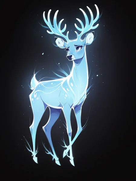score_9, score_8_up, score_7_up, score_6_up, score_5_up, <lora:p4tr0nusXLP:1> p4tr0nus, no humans, glowing, black background, deer, feral
