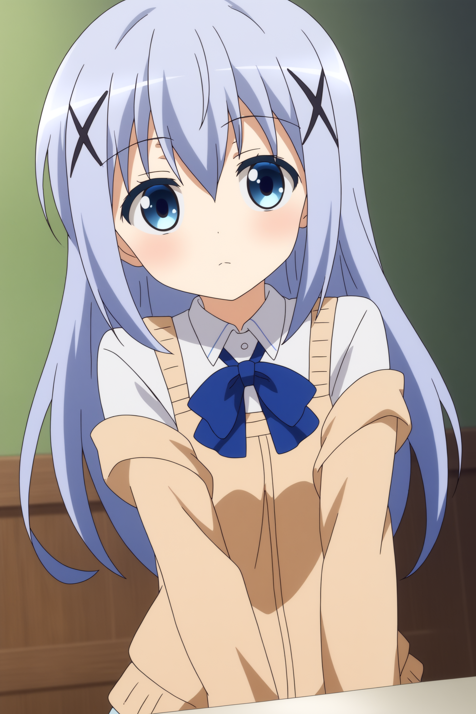 solo, anime coloring, Chino Kafuu <lora:Gochuumon-Chino_Kafuu-PDXL:0.8>