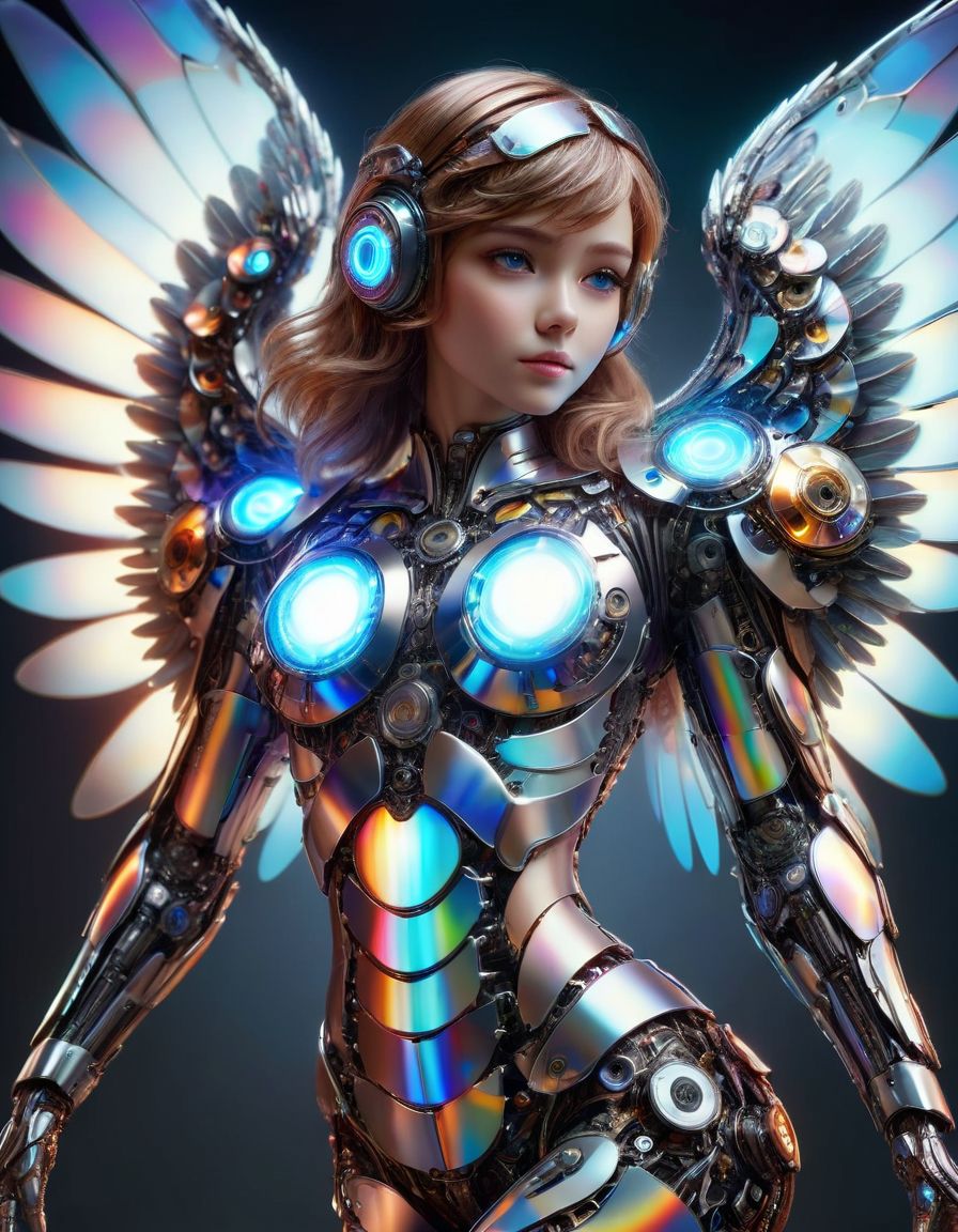 (best quality, masterpiece, colorful, dynamic angle, highest detailed)upper body photo, full body photo, fashion photography of cute mechangel, glowing 4 wings, solo, glowing armor, glowing halo, building, glowing mechanical 4 wings (intricate details, hyperdetailed:1.15), detailed, light passing through hair, (official art, extreme detailed, highest detailed) made of ral-cmpctdsc <lora:ral-cmpctdsc:0.8>