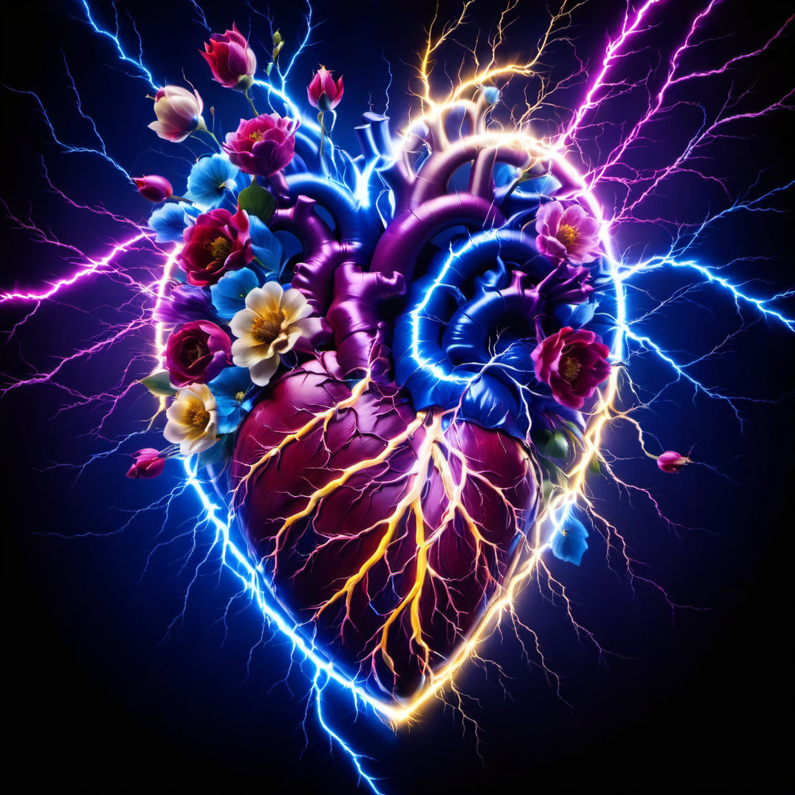 flowerart, flower,human heart,lighting_thunder,lighting,thunder,<lora:flower_art:0.8> <lora:electricity:1>