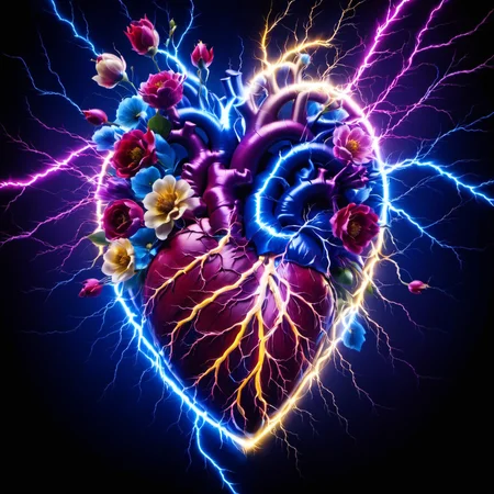 flowerart, flower,human heart,lighting_thunder,lighting,thunder,<lora:flower_art:0.8> <lora:electricity:1>