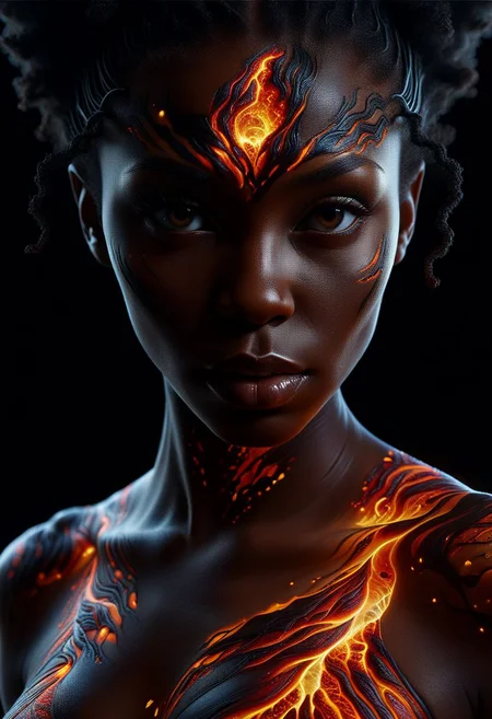 Close-up face, mysterious silhouette of a black woman ral-lava clothing, backlit, alluring goddess, by Minjae Lee, Carne Griffiths, Emily Kell, Steve McCurry, Geoffroy Thoorens, Aaron Horkey, Jordan Grimmer, Greg Rutkowski, amazing depth, double exposure, surreal, geometric patterns, intricately detailed, bokeh, perfect balanced, deep fine borders, artistic photorealism , smooth, great masterwork by Suiras <lora:add-detail-xl:2> <lora:Double_Exposure:0.5>
