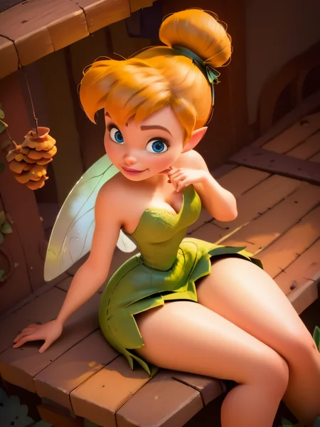 score_9, score_8_up, score_7_up, score_6_up, girl, fairy wings, blue eyes, green dress, sexy, hair bun, curvy, medium breasts, narrow waist, wide hips, thick thighs, looking at viewer, dynamic angle, cowboy shot, cute, cartoon, dynamic pose, from above, sfw, village, happy, cleavage, sitting, finger to mouth,
<lora:DisneyStudios_style:1> DisneyStyleXLP <lora:tinkerbellPonyXL_character-10:1>TinkerWaifu